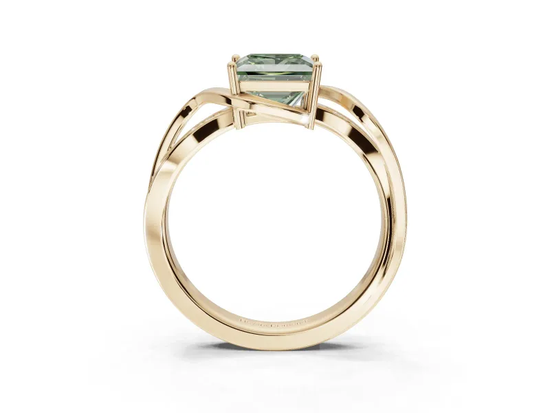 Princess Cut Bypass Solitaire Engagement Ring Setting for a Fancy Green Lab-Grown Diamond | Pavé Strands | Yellow Gold