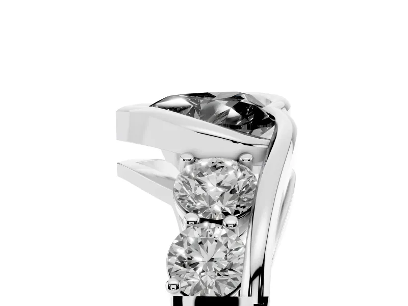 Heart-Shaped Bezel Bypass Engagement Ring Setting for a Black Center | Round Side Stones | Platinum