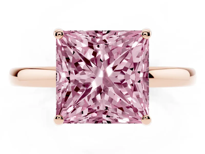 Princess Cut Engagement Ring Setting for a Fancy Pink Lab-Grown Diamond | Hidden Halo | Rose Gold