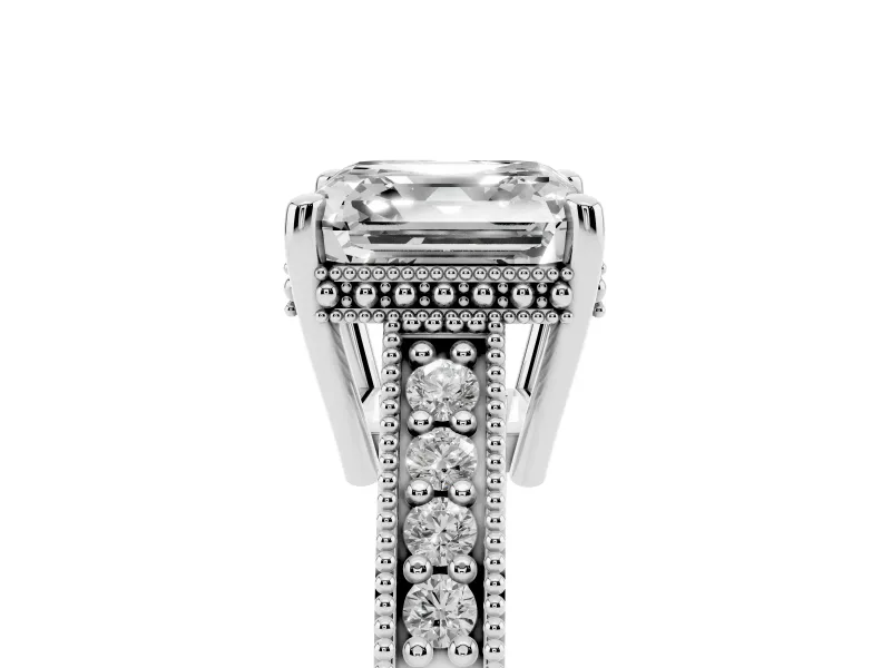 Asscher Cut Vintage Engraved Solitaire Engagement Ring Setting | Milgrain Pavé | White Gold