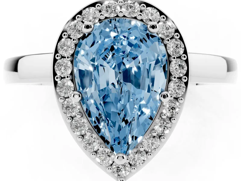 Fancy Blue Pear Cut Diamond Halo Ring Set in Platinum with Solitaire Band and Prong Setting