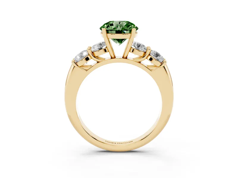 Round 5 Stone Engagement Ring Setting for a Fancy Green Lab-Grown Diamond | Yellow Gold