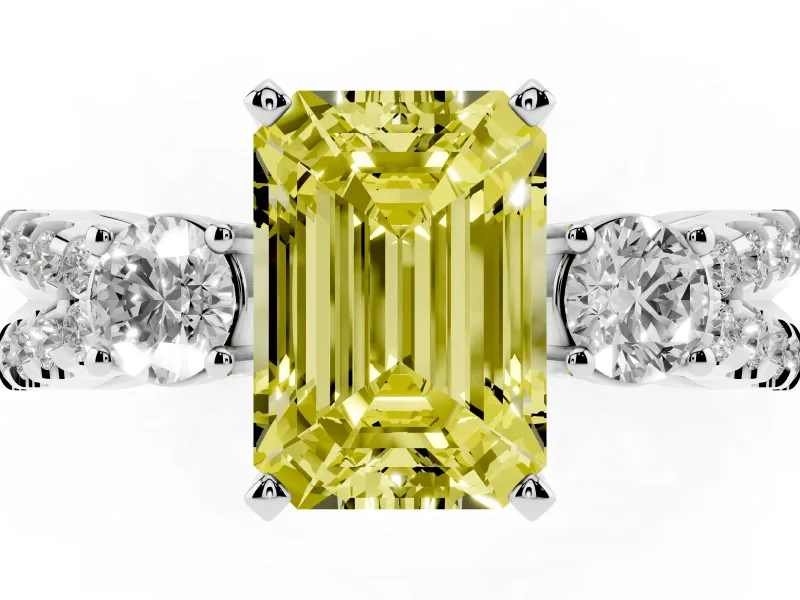Emerald Cut 3 Stone Engagement Ring Setting for a Fancy Yellow Lab-Grown Diamond | Sterling Silver