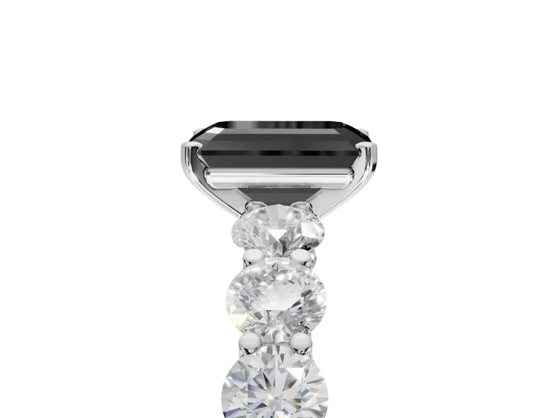 Emerald Cut Side Stone Engagement Ring Setting for a Black Center | Platinum