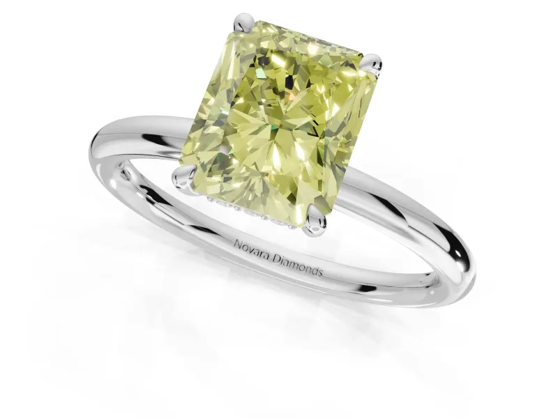 Radiant Cut Hidden Halo Ring Setting for a Fancy Yellow Lab-Grown Diamond | Platinum