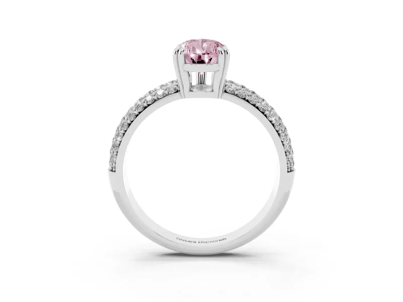 Pear-Shaped Three Row Pave Engagement Ring Setting for a Fancy Pink Lab-Grown Diamond | Double Claws | Sterling Silver