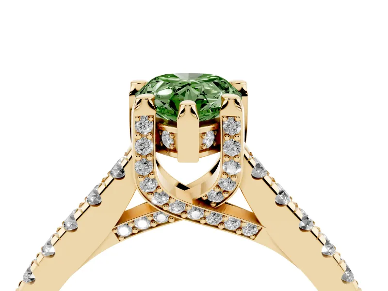Pear-Shaped Hidden Halo Pave Engagement Ring Setting for a Fancy Green Lab-Grown Diamond | Claw Prongs | Yellow Gold