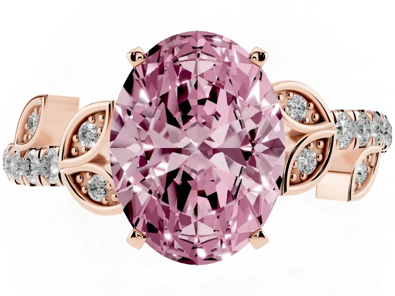Oval Leaf Pavé Engagement Ring Setting for a Fancy Pink Lab-Grown Diamond | Rose Gold