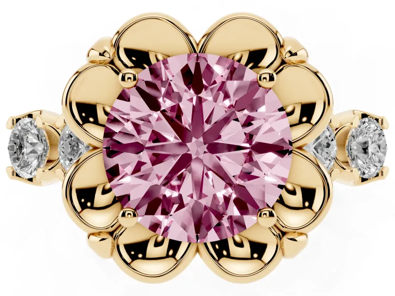 Round Floral Engagement Ring Setting for a Fancy Pink Lab-Grown Diamond | Petal Frame | Yellow Gold