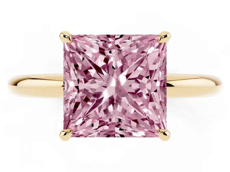 Princess Cut Hidden Halo Ring Setting for a Fancy Pink Lab-Grown Diamond | Yellow Gold