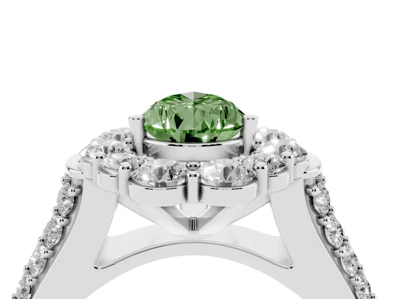 Fancy Green Pear Cut Diamond Halo Engagement Ring Set in Platinum with Split Shank and Prong Setting