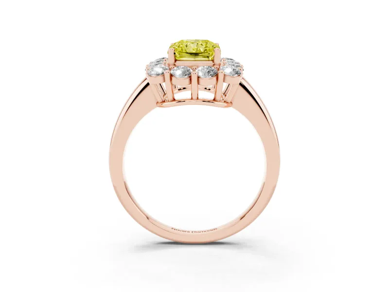 Radiant Cut Cluster Halo Engagement Ring Setting for a Fancy Yellow Lab-Grown Diamond | Large Round Accents | Rose Gold