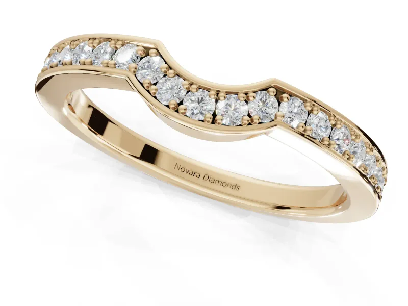 Round Lab-Grown Diamond Pavé Contour Wedding Band | Raised Rails | Yellow Gold
