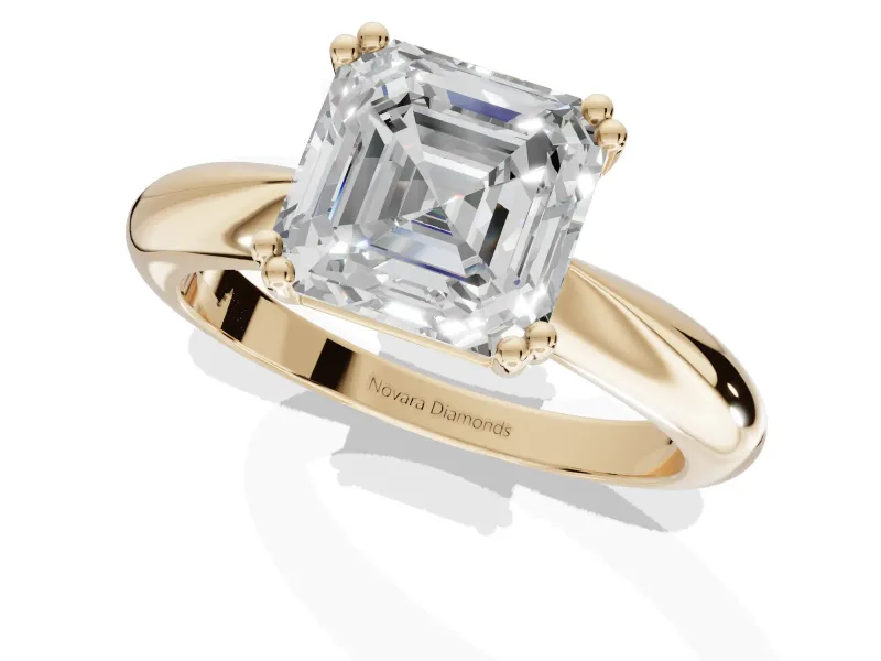 Princess Cut Tapered Solitaire Engagement Ring Setting | Double Claw Prongs | Yellow Gold