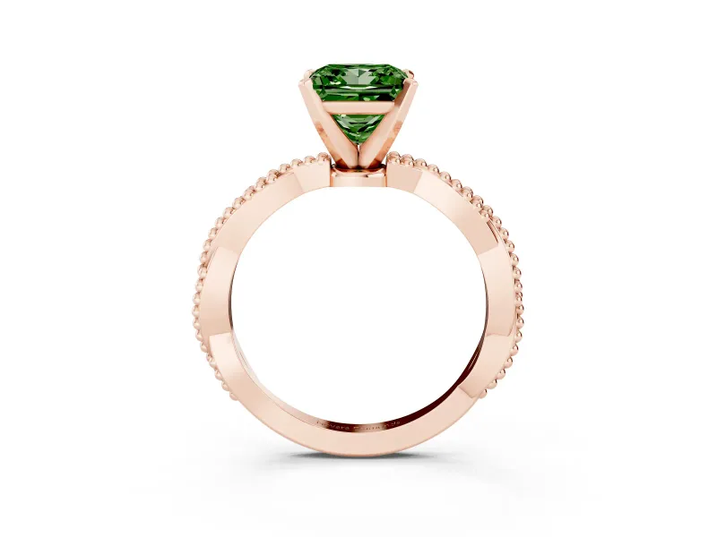 Princess Cut Twisted Engagement Ring Setting for a Fancy Green Lab-Grown Diamond | Beaded Twist | Rose Gold