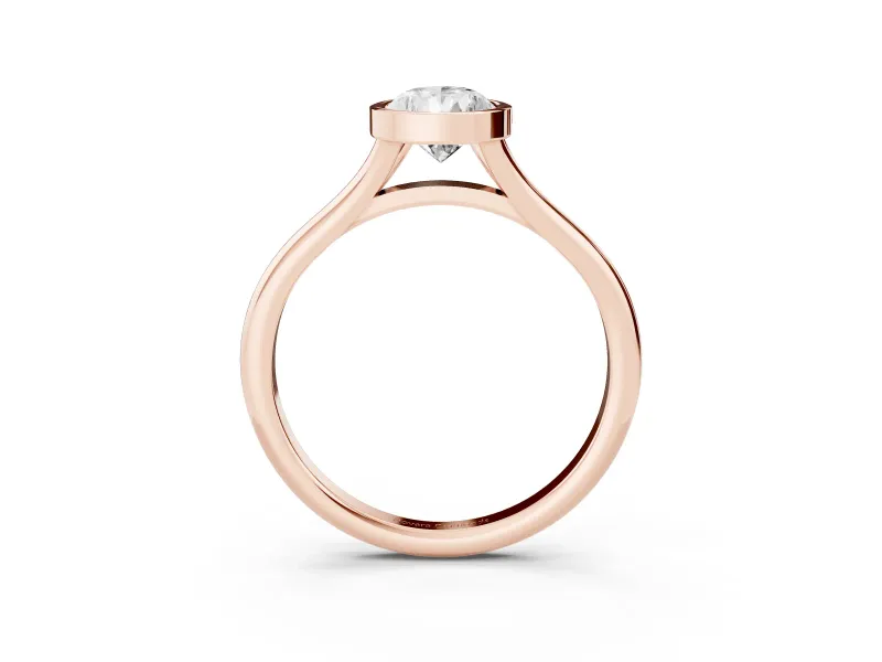 Bezel Set Pear Cut Diamond Solitaire Ring Set in Rose gold with Tapered Band