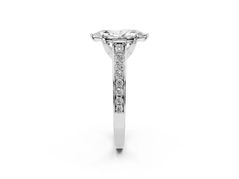 Marquise Cut Diamond Solitaire Pavé Engagement Ring Set in Silver with Prong Setting