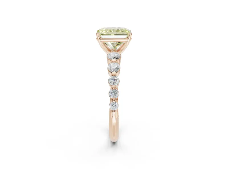 Radiant Cut Graduated Side Stone Engagement Ring Setting for a Fancy Yellow Lab-Grown Diamond | Rose Gold