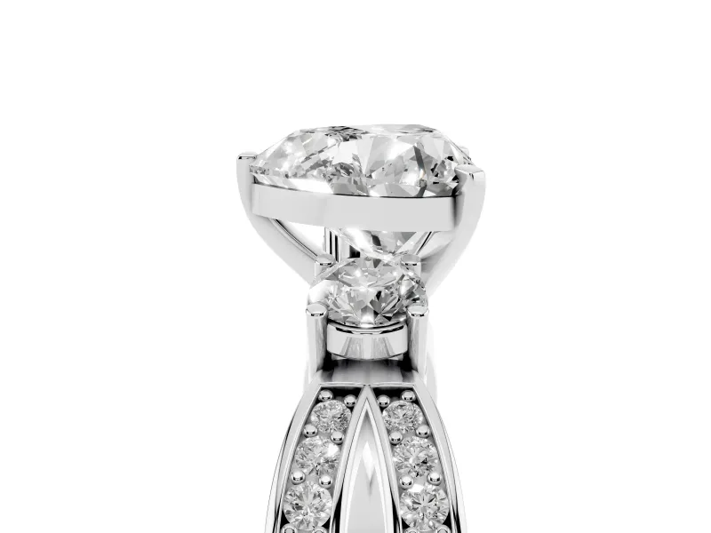 Three-Stone Heart Cut Diamond Twist Band Ring Set in Platinum with Pavé Accents and Prong Setting