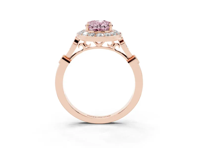 Oval Halo Engagement Ring Setting for a Fancy Pink Lab-Grown Diamond | Bezel Stations | Rose Gold