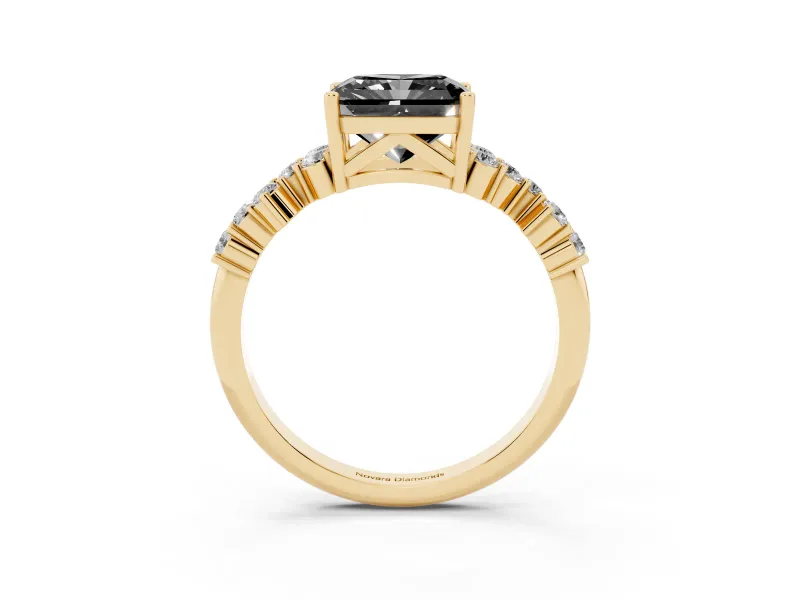 Radiant Cut Scattered Accent Engagement Ring Setting for a Black Center | Slim Band | Yellow Gold
