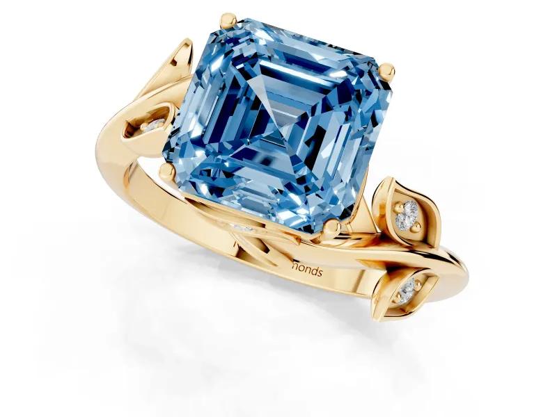 Asscher Cut Twisted Bypass Engagement Ring Setting for a Fancy Blue Lab-Grown Diamond | Yellow Gold