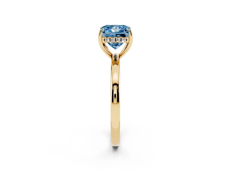 Princess Cut Engagement Ring Setting for a Fancy Blue Lab-Grown Diamond | Hidden Halo | Yellow Gold