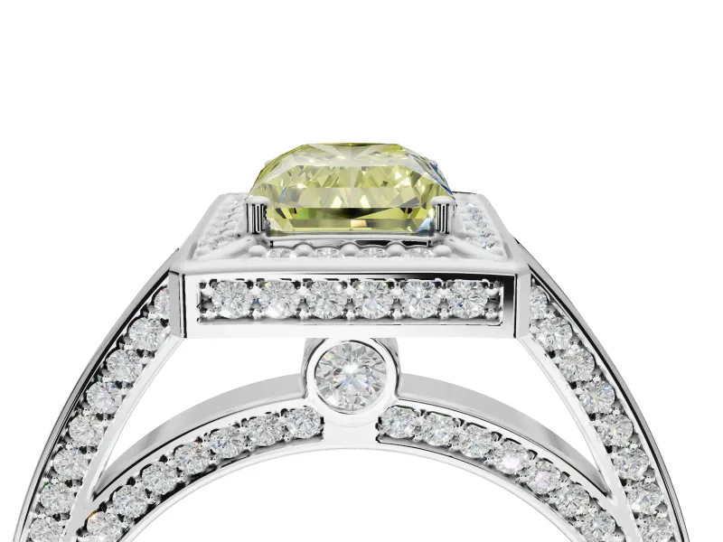 Radiant Cut Sectioned Halo Engagement Ring Setting for a Fancy Yellow Lab-Grown Diamond | Sterling Silver