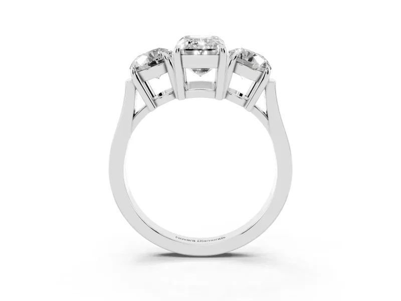 Emerald Cut Three Stone Engagement Ring Setting | Open Baskets | Sterling Silver