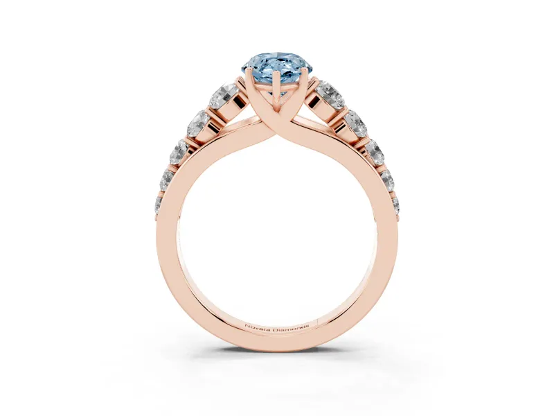Marquise Graduated Side Stone Engagement Ring Setting for a Fancy Blue Lab-Grown Diamond | Flat Top Band | Rose Gold