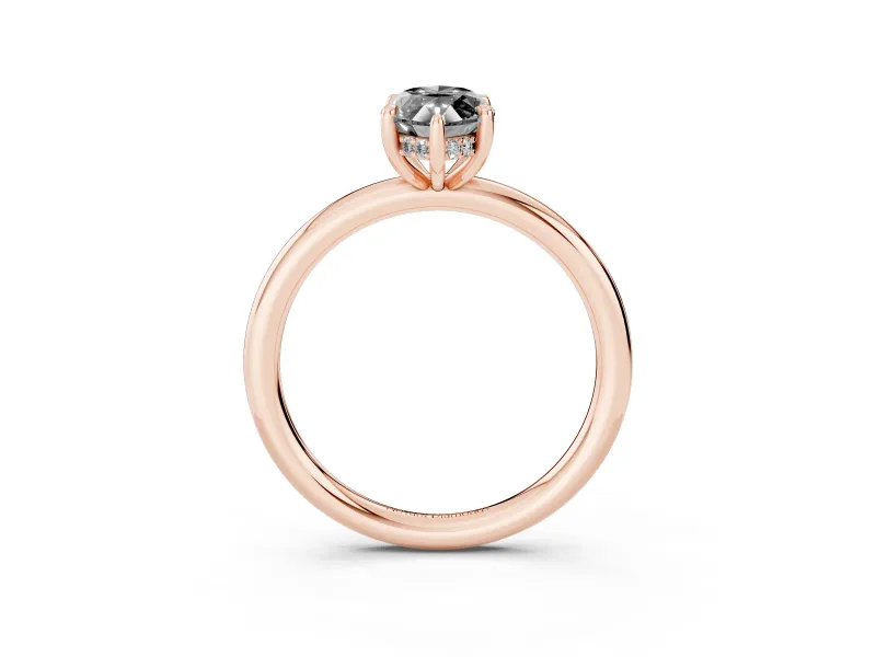 Fancy Black Marquise Cut Diamond Solitaire Ring Set in Rose gold with Thin Band and Prong Setting
