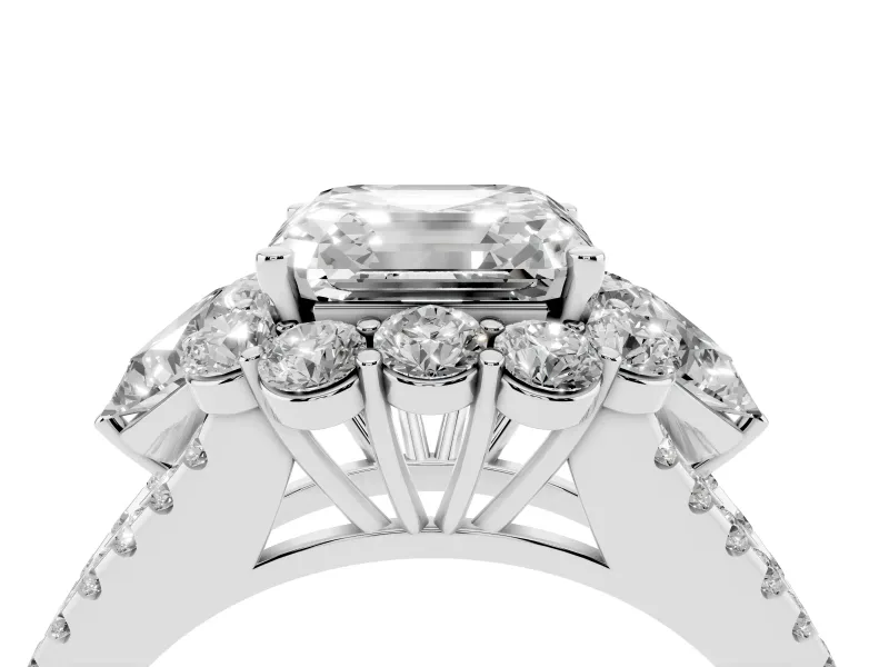 Asscher Cut Diamond Halo Split Shank Engagement Ring Set in Silver with Prong-Held Center Stone