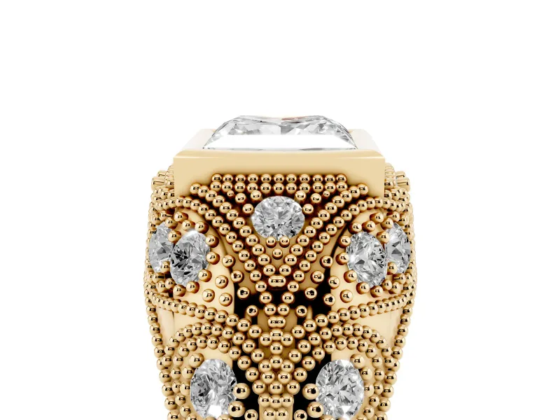 Princess Cut Vintage Bezel Engagement Ring Setting | Beaded Paisley Shoulders | Yellow Gold