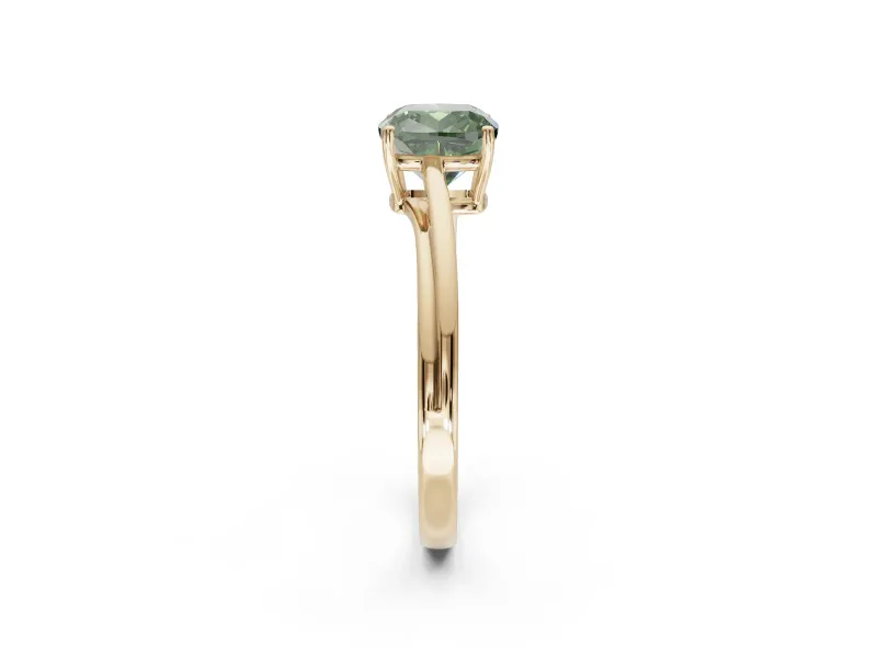 Cushion Cut Bypass Solitaire Engagement Ring Setting for a Fancy Green Lab-Grown Diamond | Yellow Gold