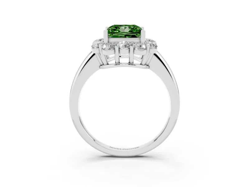 Princess Cut Graduated Milgrain Halo Engagement Ring Setting for a Fancy Green Lab-Grown Diamond | Sterling Silver