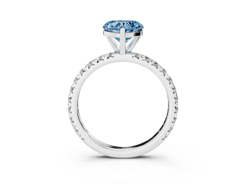 Heart-Shaped Pavé Engagement Ring Setting for a Fancy Blue Lab-Grown Diamond | Platinum