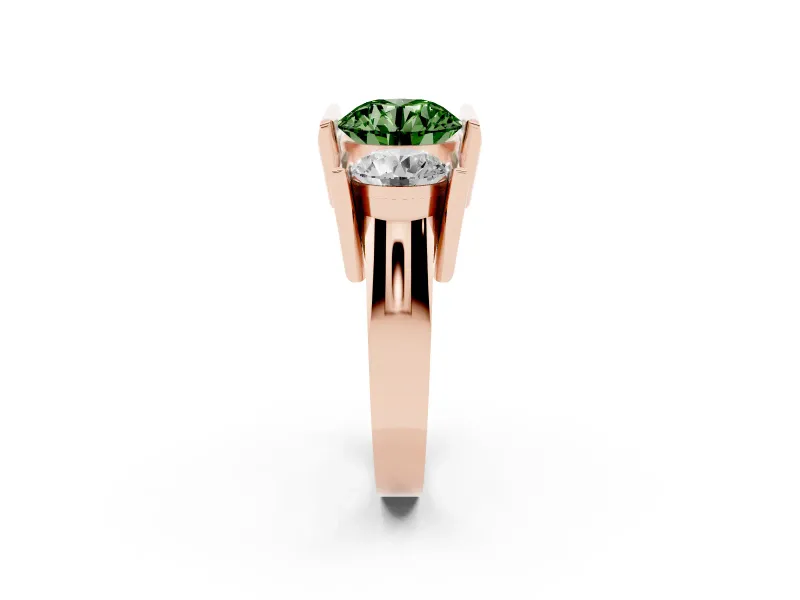 Round Channel-Set Three Stone Engagement Ring Setting for a Fancy Green Lab-Grown Diamond | Wide Flat Band | Rose Gold