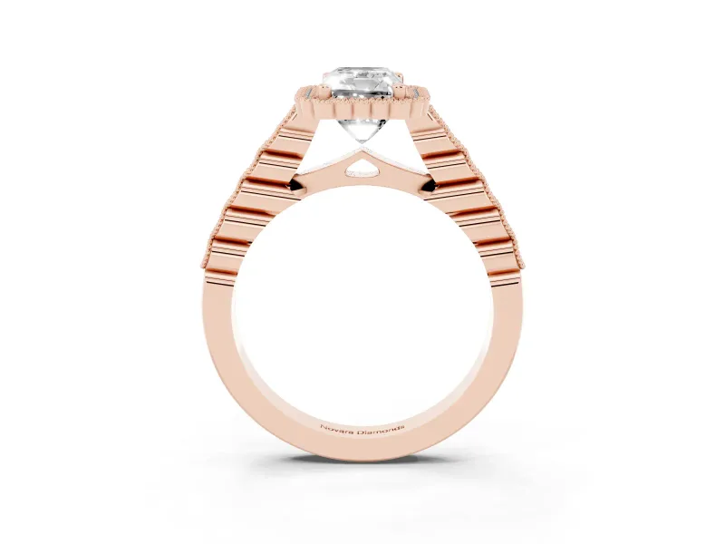 Radiant Cut Vintage Milgrain Halo Engagement Ring Setting | Beaded Pavé Shoulders | Rose Gold