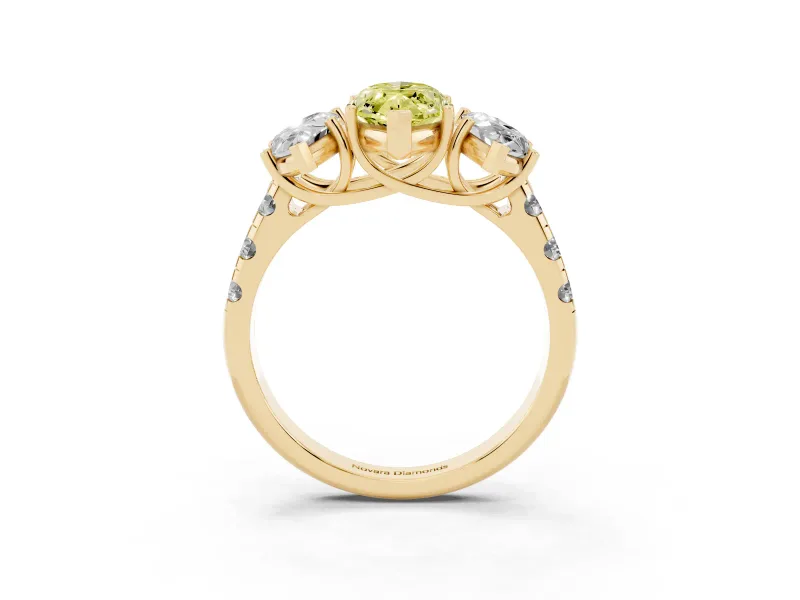 Marquise Three Stone Engagement Ring Setting for a Fancy Yellow Lab-Grown Diamond | Accented Shoulders | Yellow Gold