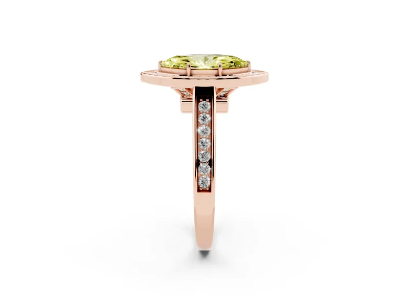 Marquise Rimmed Halo Engagement Ring Setting for a Fancy Yellow Lab-Grown Diamond | Rose Gold