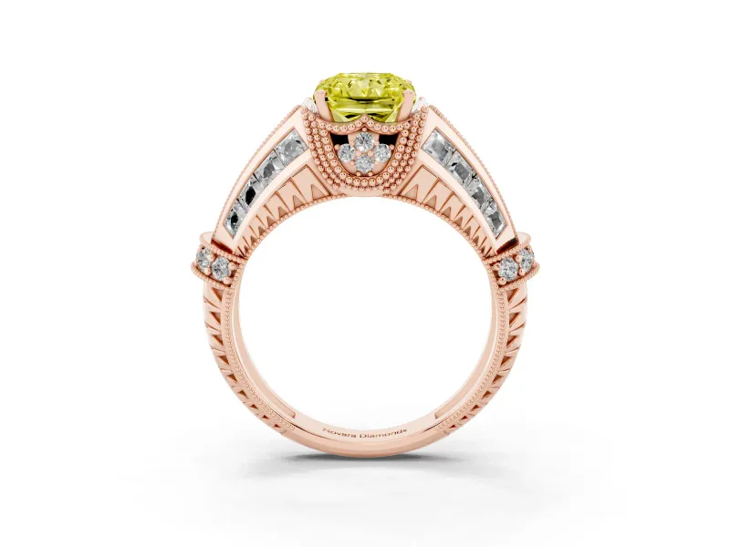 Radiant Cut Vintage Milgrain Engagement Ring Setting for a Fancy Yellow Lab-Grown Diamond | Hidden Halo | Rose Gold
