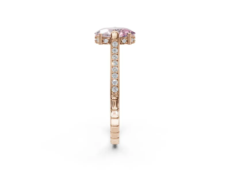 Oval Vintage Cathedral Engagement Ring Setting for a Fancy Pink Lab-Grown Diamond | Carved Band | Rose Gold