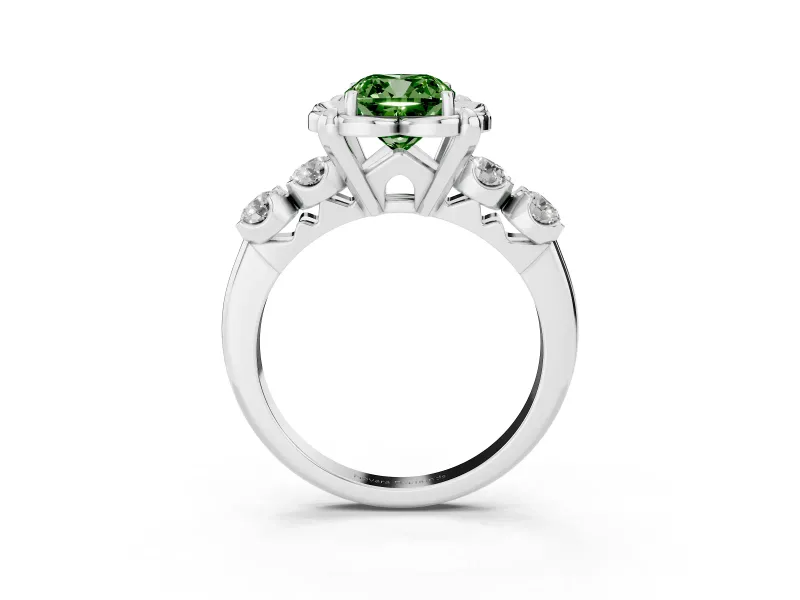 Cushion Cut Floral Engagement Ring Setting for a Fancy Green Lab-Grown Diamond | Petal Frame | White Gold