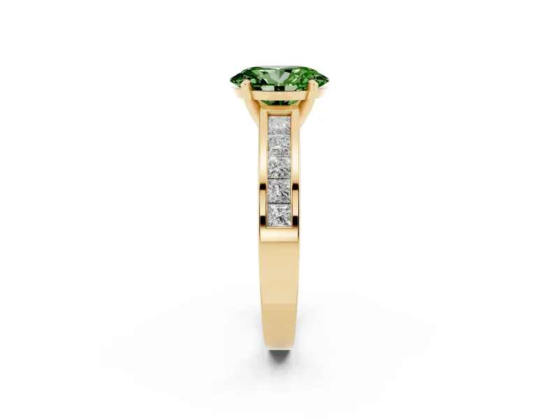 Oval Channel Engagement Ring Setting for a Fancy Green Lab-Grown Diamond | Yellow Gold