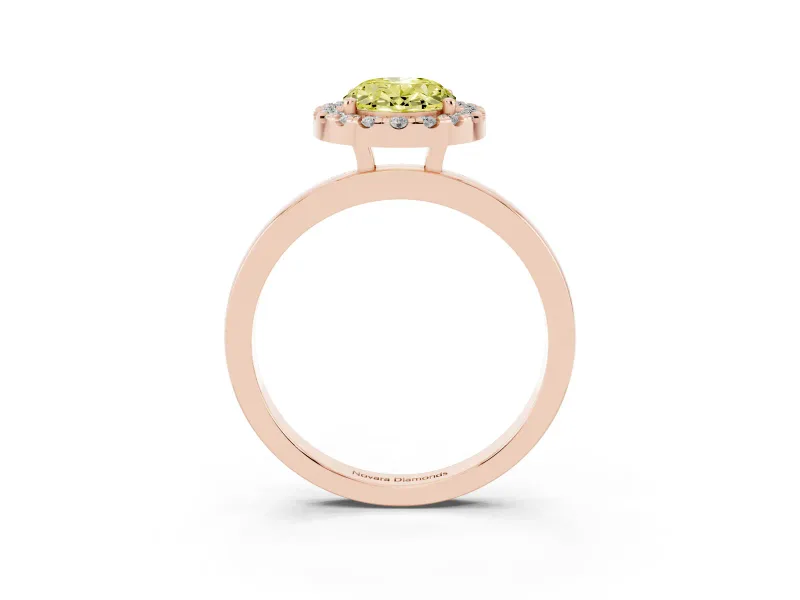 Oval Thin Halo Engagement Ring Setting for a Fancy Yellow Lab-Grown Diamond | Plain Polished Band | Rose Gold