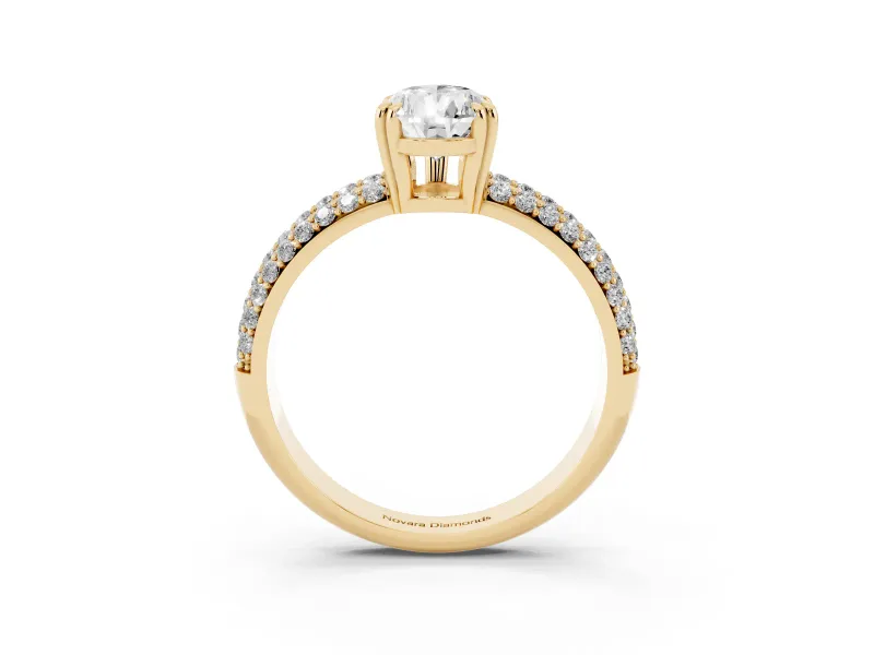 Pear-Shaped Three Row Pave Solitaire Engagement Ring Setting | Double Claw Prongs | Yellow Gold