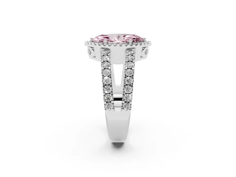 Fancy Pink Marquise Cut Diamond Halo Ring Set in Platinum with Pavé Split Shank and Prong Setting