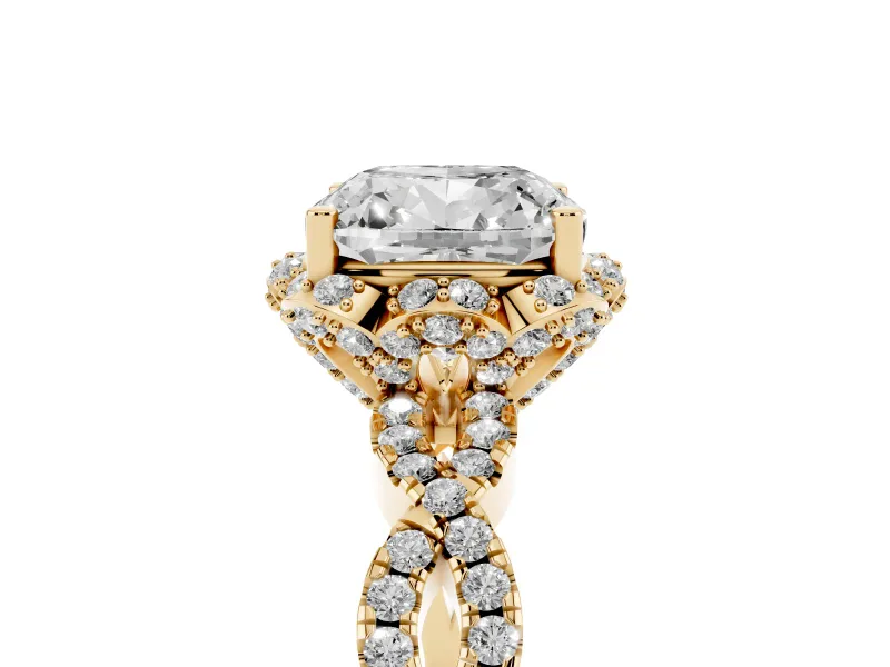 Cushion Cut Milgrain Halo Engagement Ring Setting | Graduated Shoulders | Yellow Gold