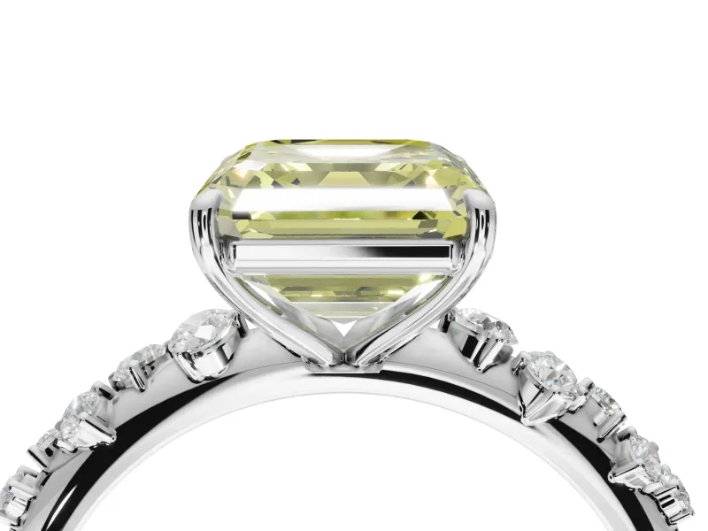 Asscher Cut Graduated Solitaire Engagement Ring Setting for a Fancy Yellow Lab-Grown Diamond | White Gold