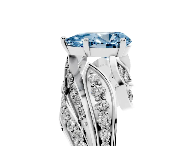 Fancy Blue Pear Cut Diamond Solitaire Ring Set in Platinum with Layered Twist Pavé Band